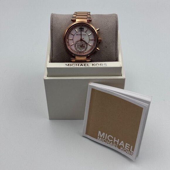 Michael Kors Sawyer Watch MK6282 Women's Rose Gold Tone Chronograph 38mm & box - Picture 5 of 16